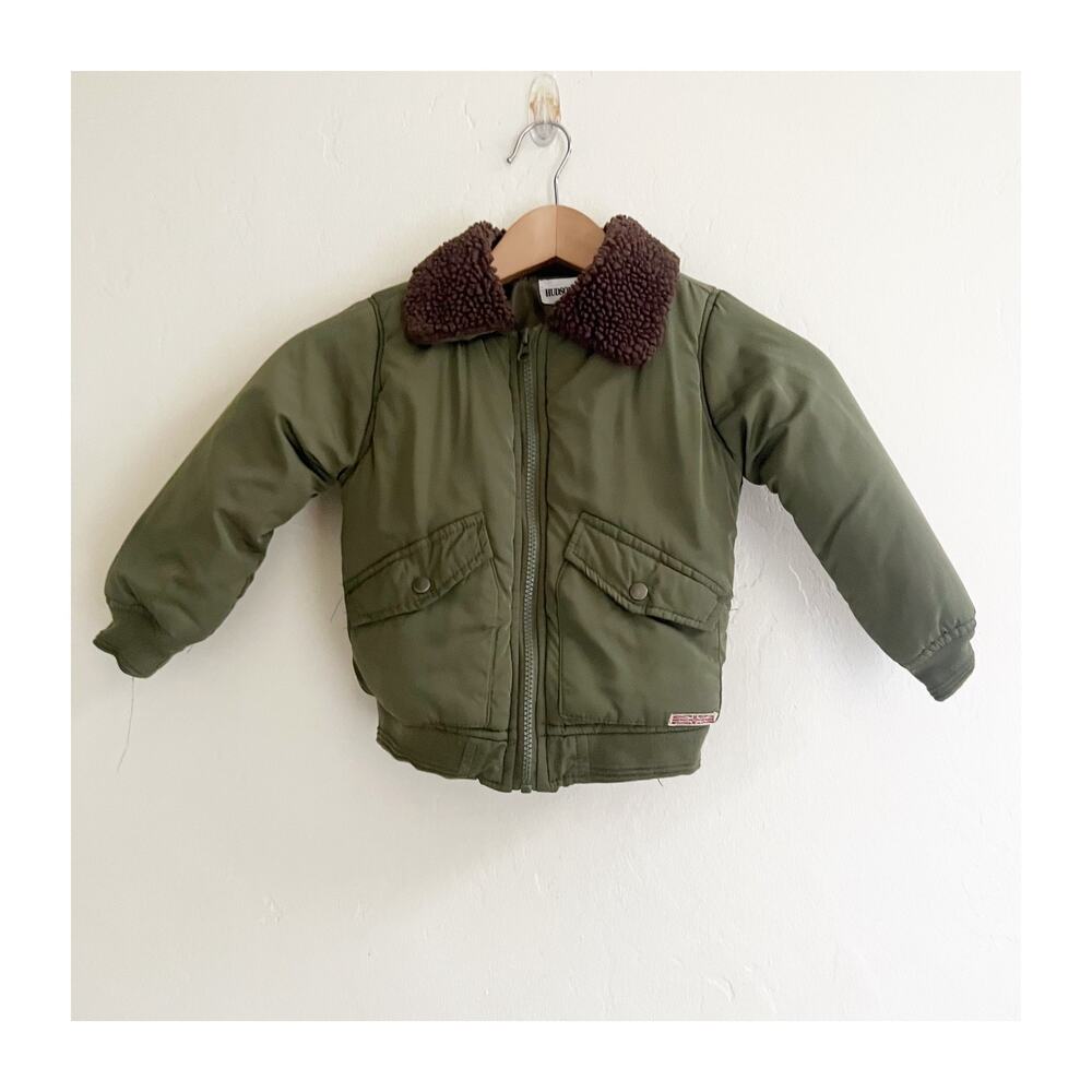 Hudson Bomber Jacket Boys Toddler 4T Army Green Sherpa Collar Full Zip Outdoor